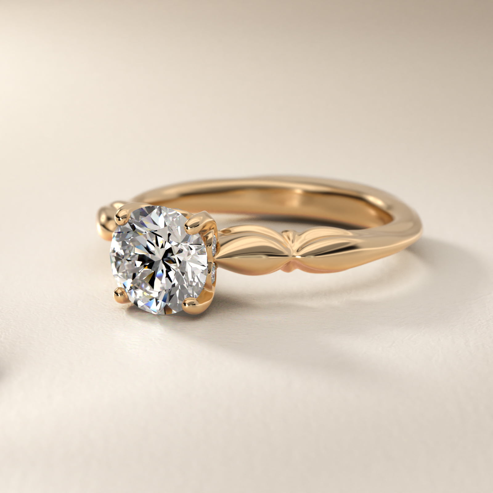 Engraved Solitaire Plus Diamond Engagement Ring in 18k Yellow Gold