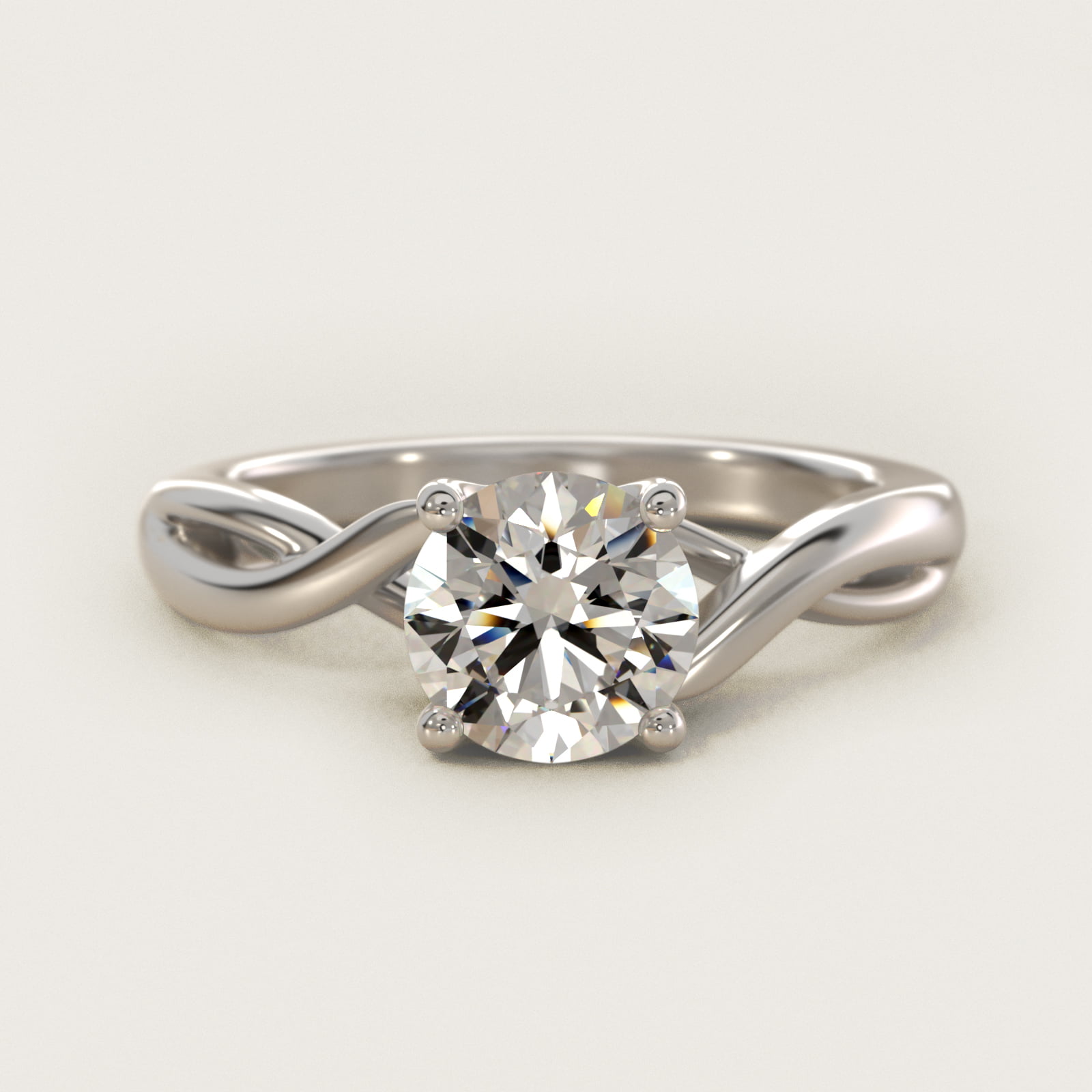Twist Solitaire Plus Diamond Engagement Ring in 14k White Gold