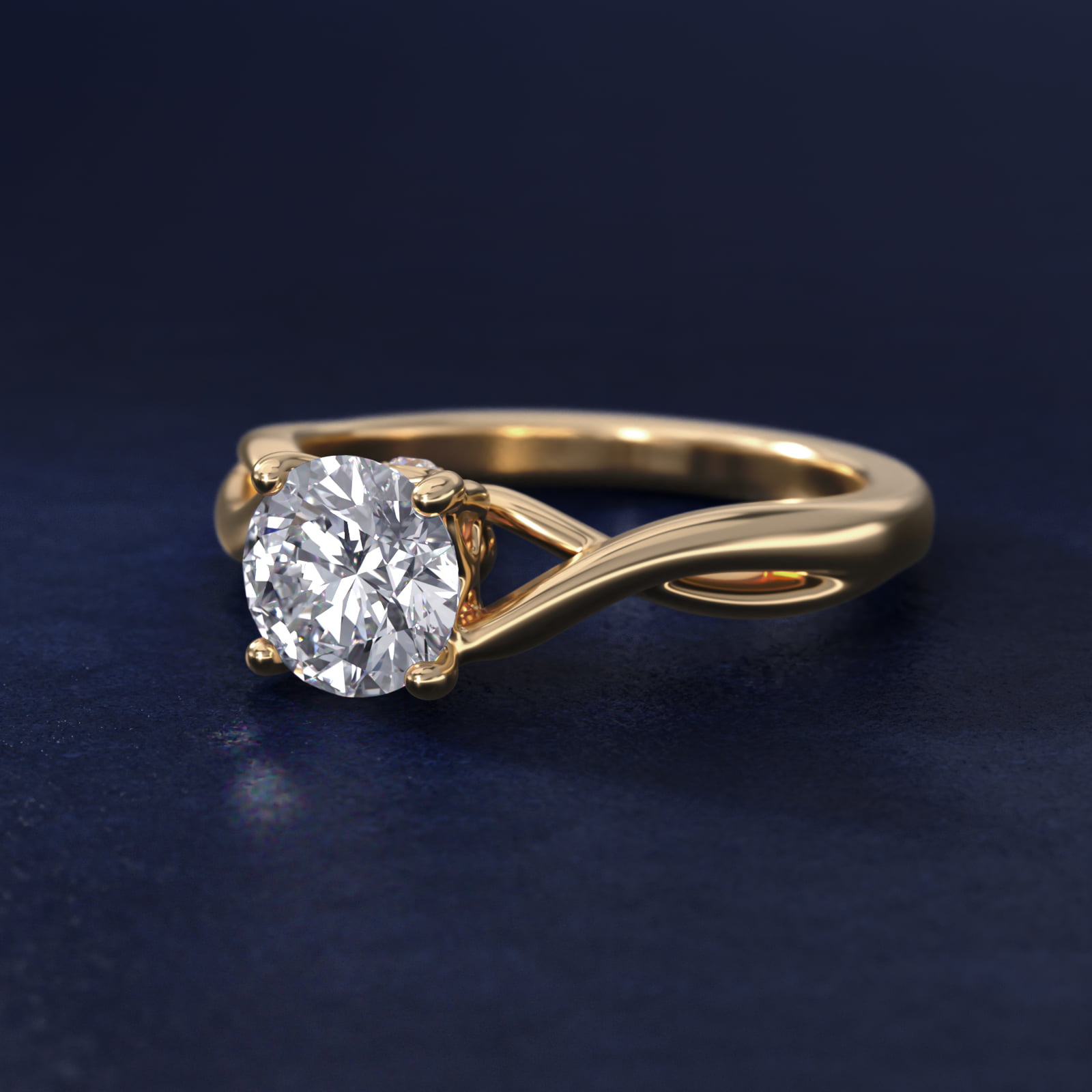 Twist Solitaire Plus Diamond Engagement Ring in 14k Yellow Gold
