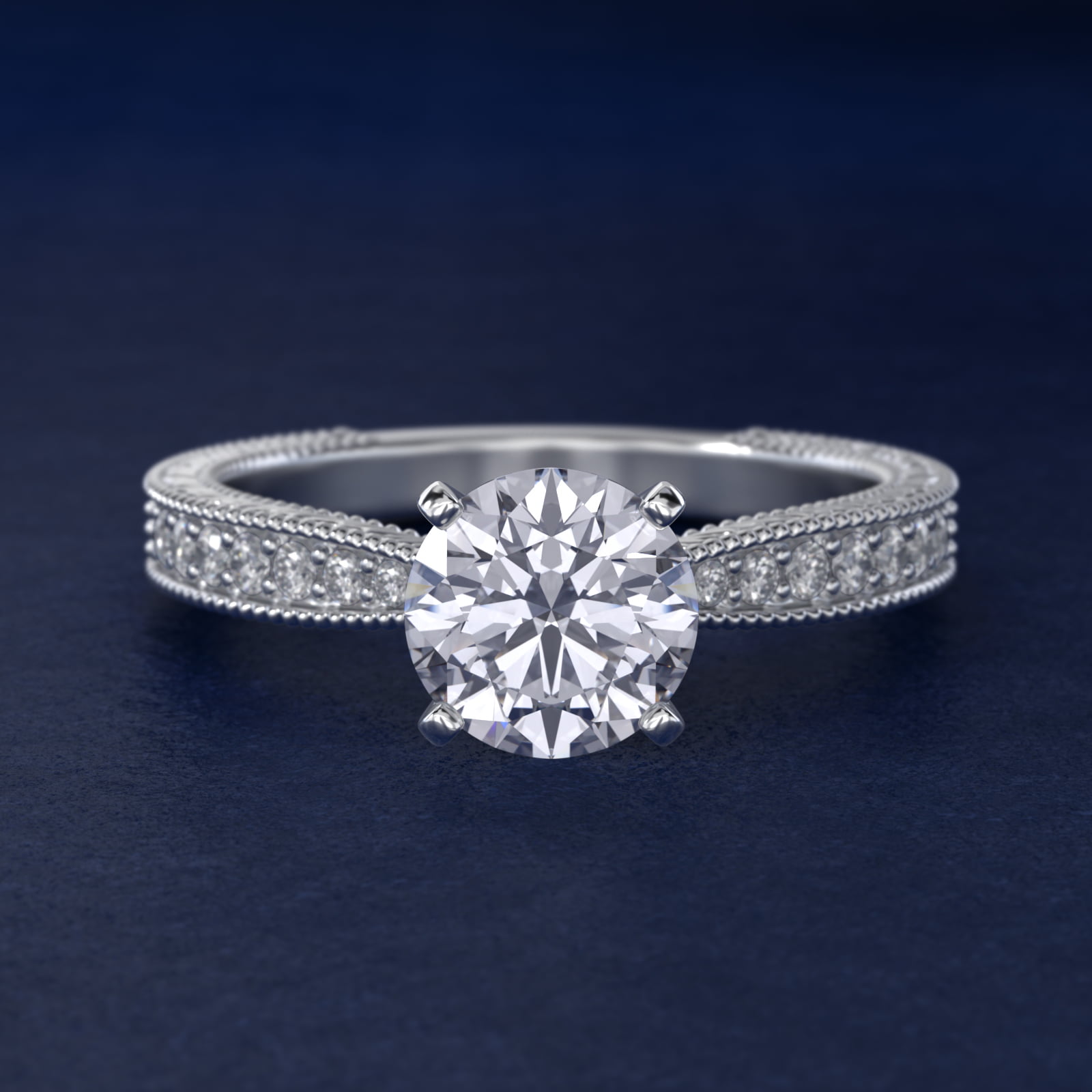 Hand-Engraved Micropavé Diamond Engagement Ring in 18k White Gold (1/6 ct. tw.)