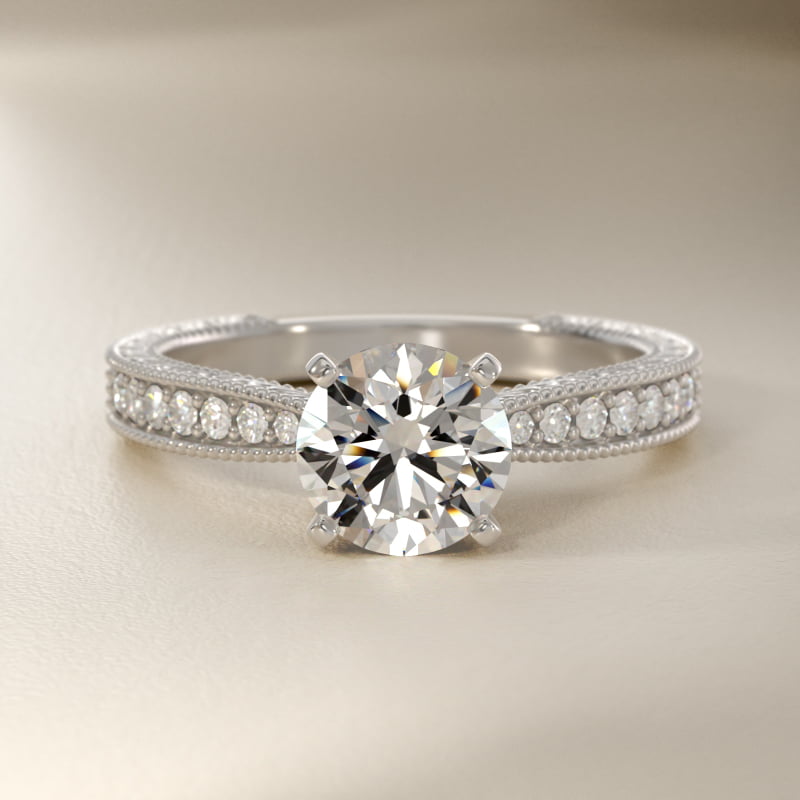 Hand-Engraved Micropavé Diamond Engagement Ring in Platinum (1/6 ct. tw.)