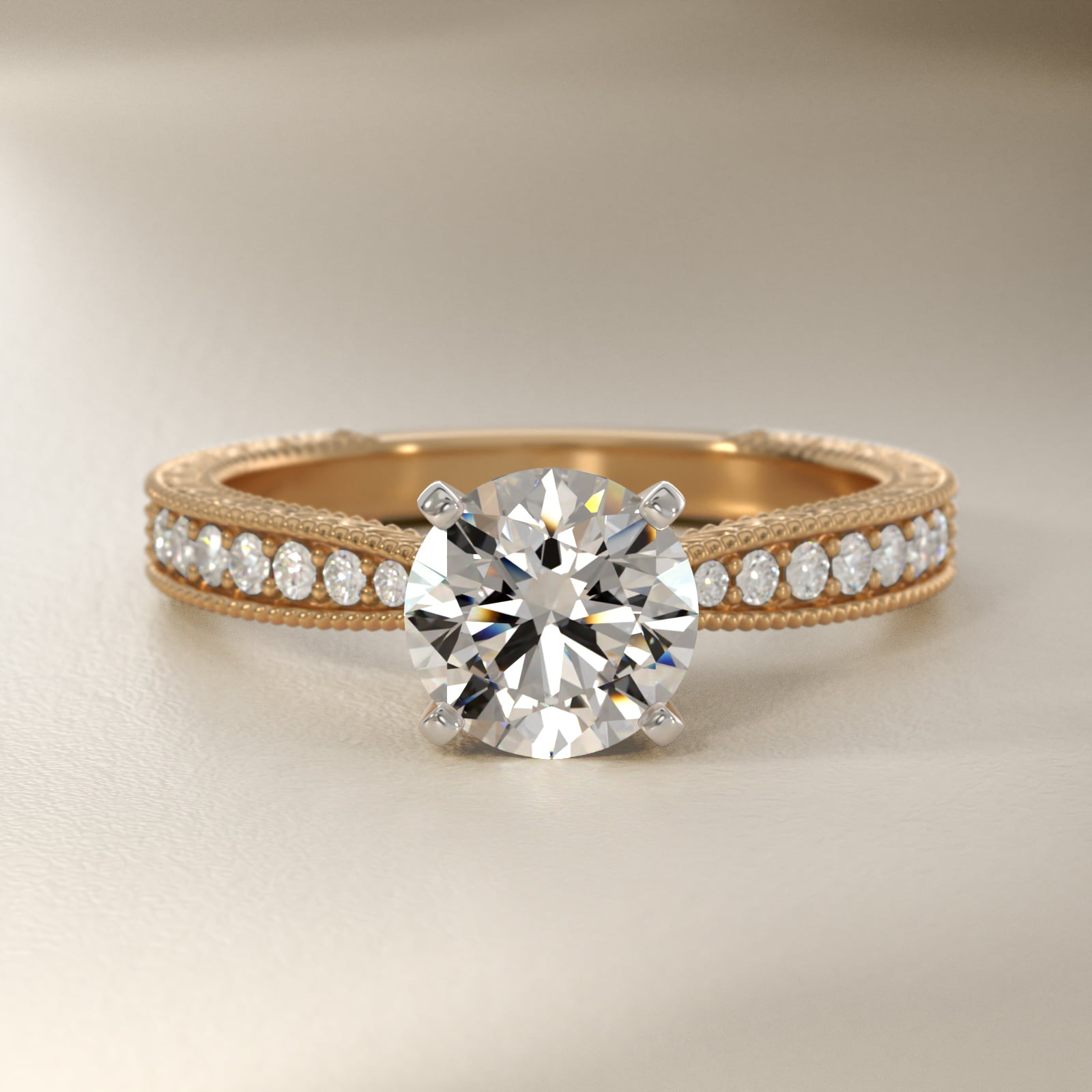 Hand-Engraved Micropavé Diamond Engagement Ring in 14K Yellow Gold (1/6 ct. tw.)