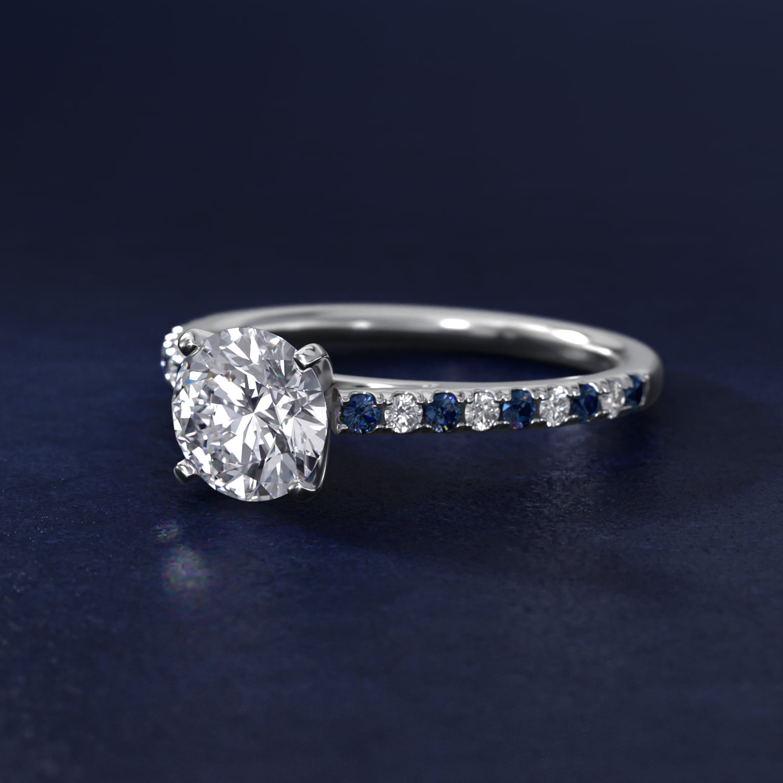 Riviera Micropavé Sapphire and Diamond Engagement Ring in 14k White Gold