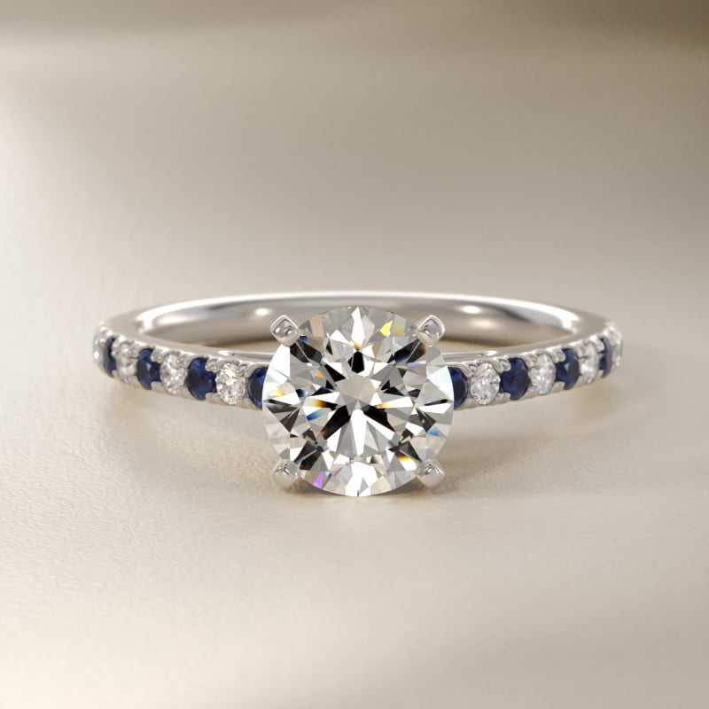 Riviera Micropavé Sapphire and Diamond Engagement Ring in 14k White Gold