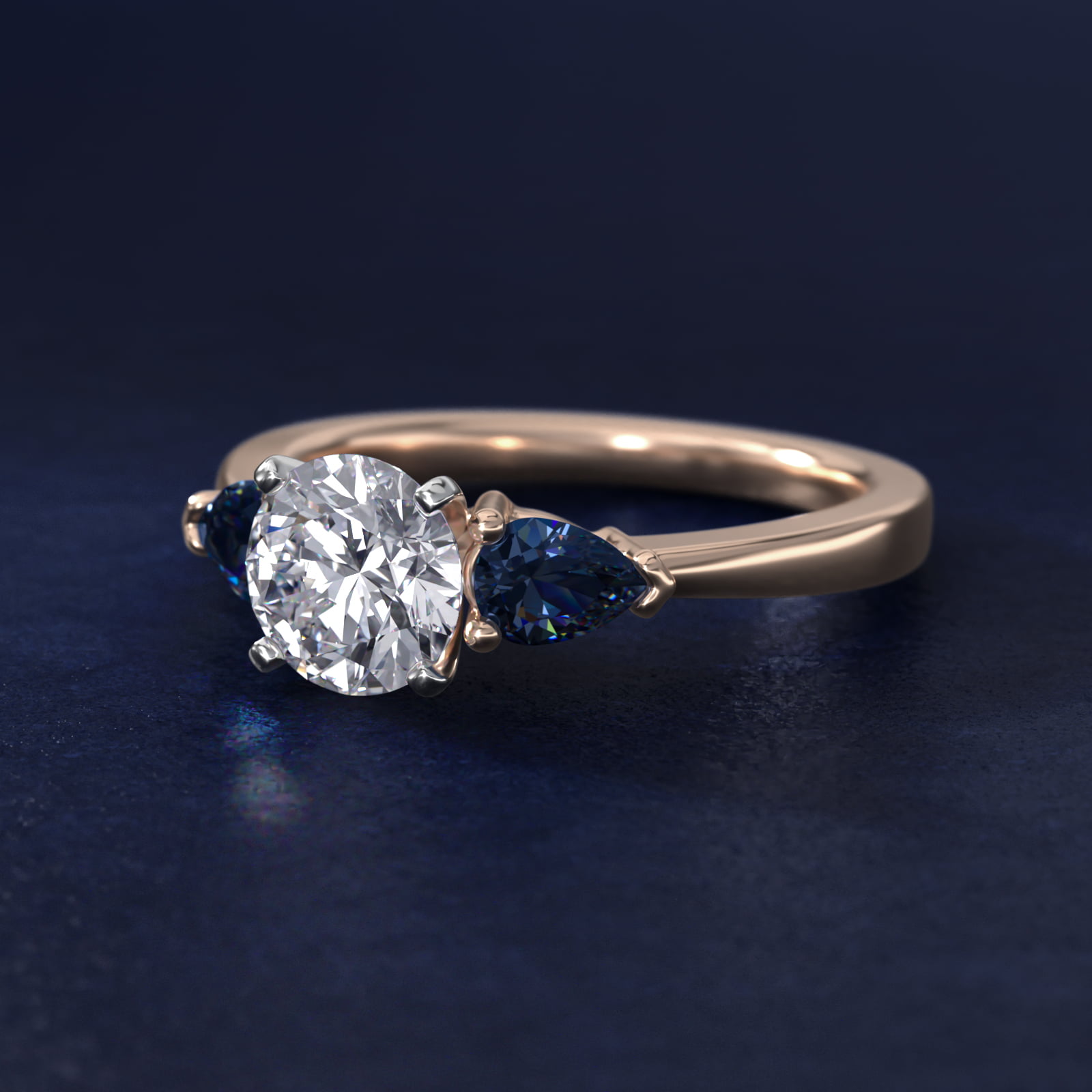 Classic Pear Shaped Sapphire Engagement Ring in 14k Rose Gold