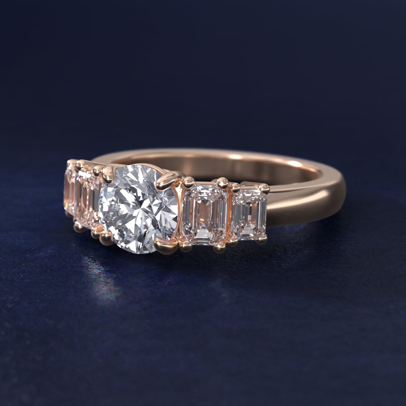 Four Stone Emerald Diamond Engagement Ring in 14k Rose Gold
