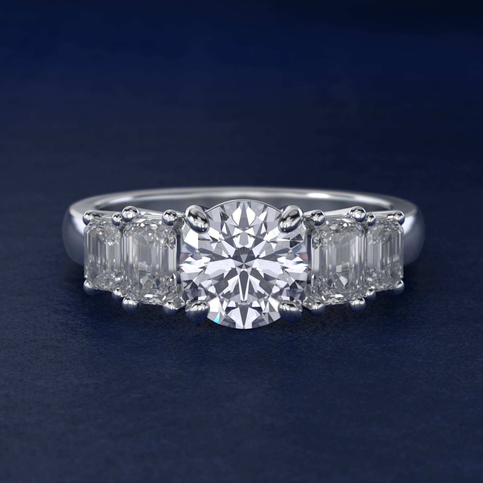 Four Stone Emerald Diamond Engagement Ring in 18k White Gold