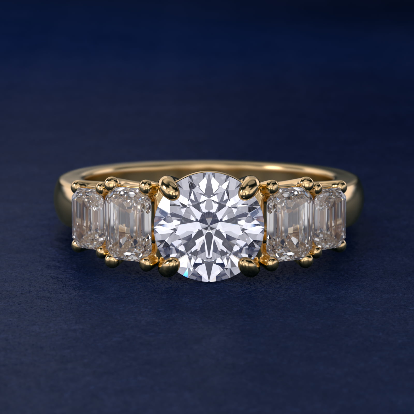 Four Stone Emerald Diamond Engagement Ring in 18k Yellow Gold