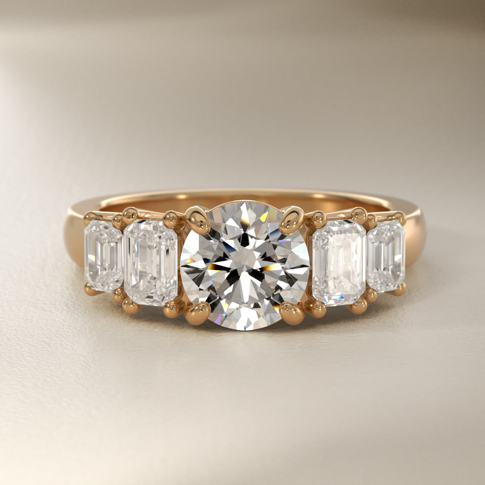 Four Stone Emerald Diamond Engagement Ring in 14K Yellow Gold