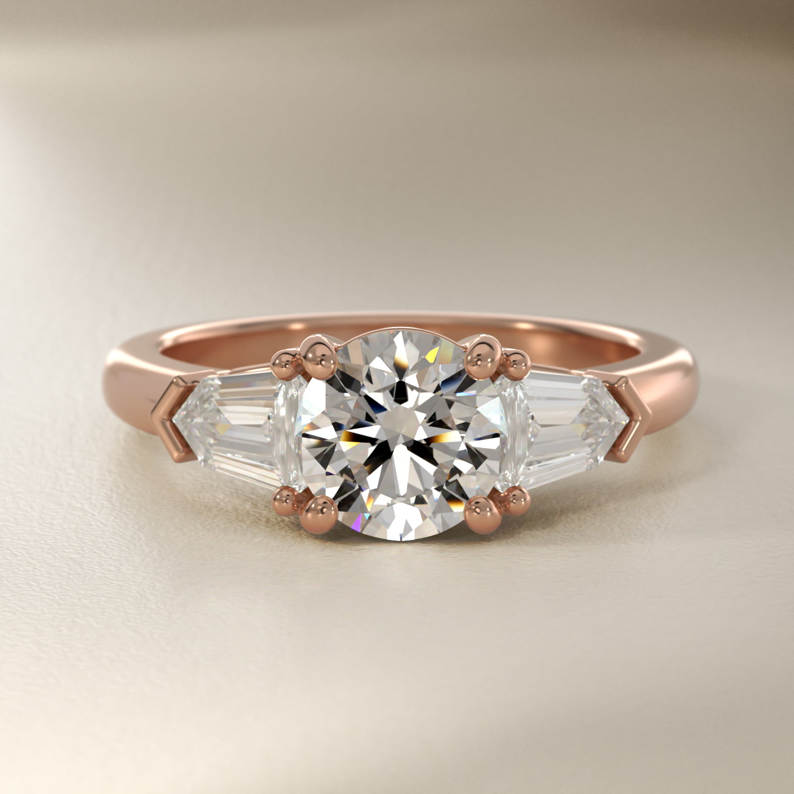 Tapered Bullet Diamond Engagement Ring in 14k Rose Gold
