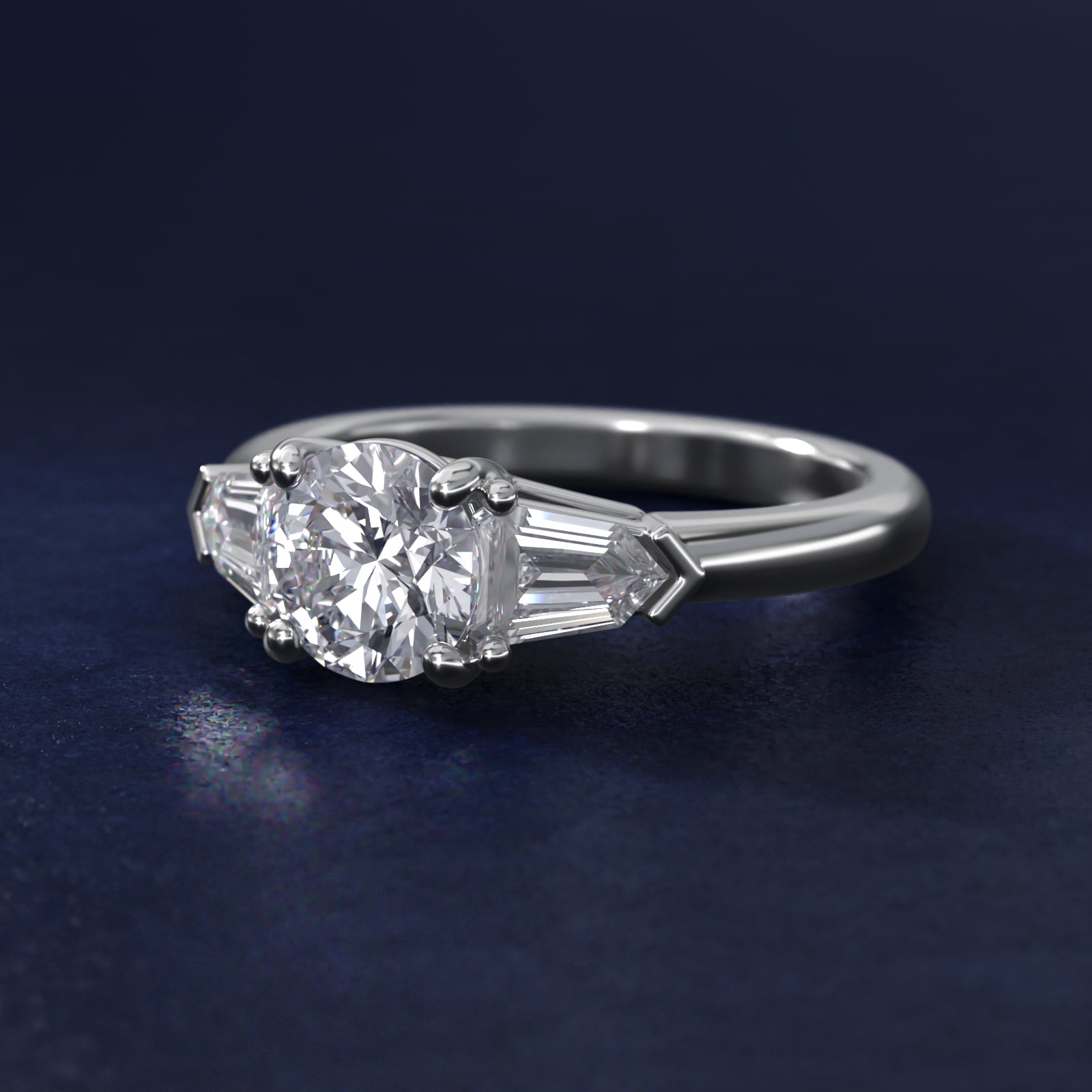 Tapered Bullet Diamond Engagement Ring in 18k White Gold