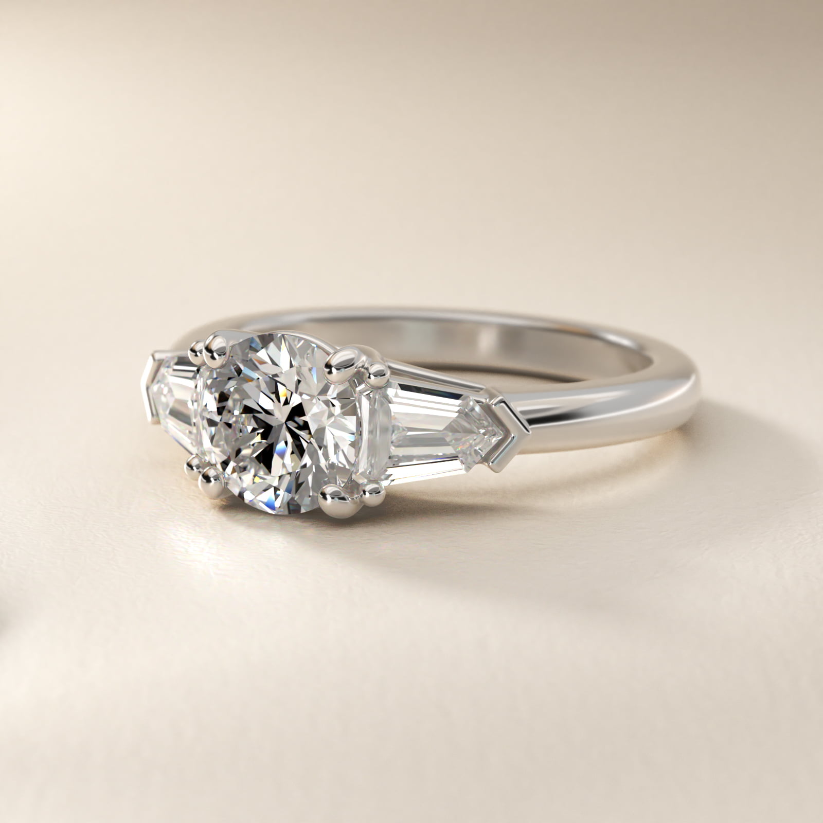 Tapered Bullet Diamond Engagement Ring in Platinum