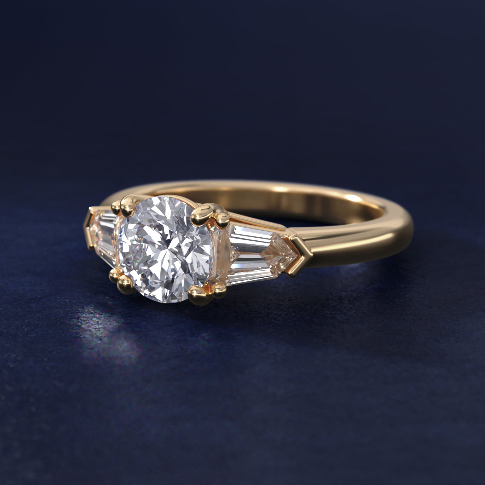Tapered Bullet Diamond Engagement Ring in 14K Yellow Gold