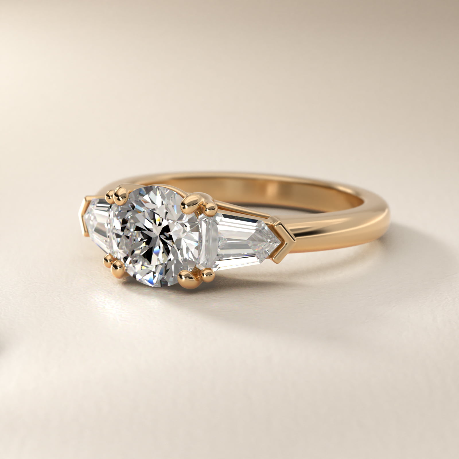 Tapered Bullet Diamond Engagement Ring in 18k Yellow Gold