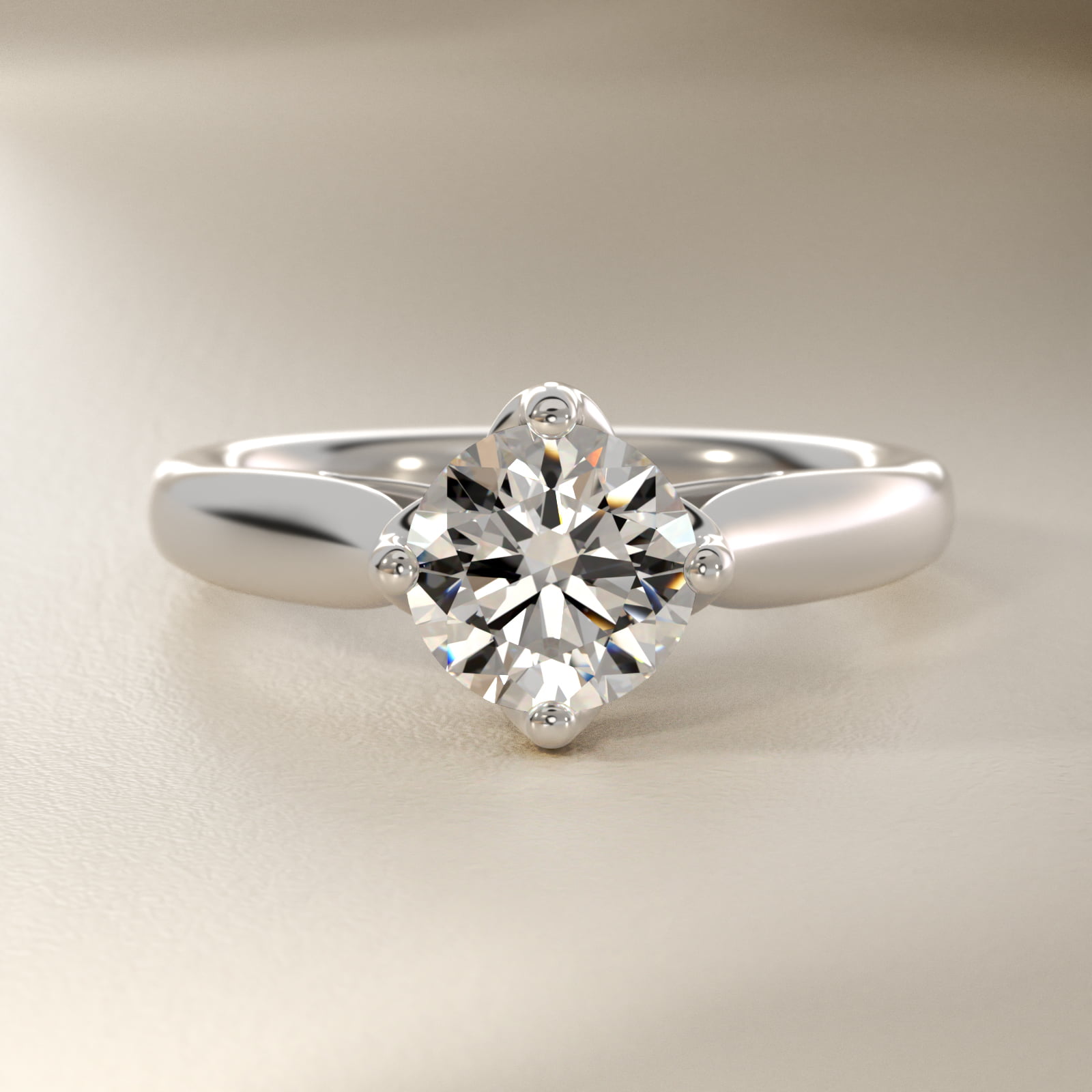 Solitaire Compass Set Engagement Ring in 14k White Gold