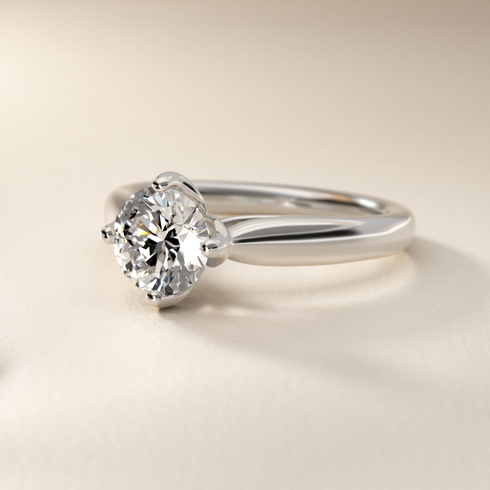 Solitaire Compass Set Engagement Ring in 18k White Gold
