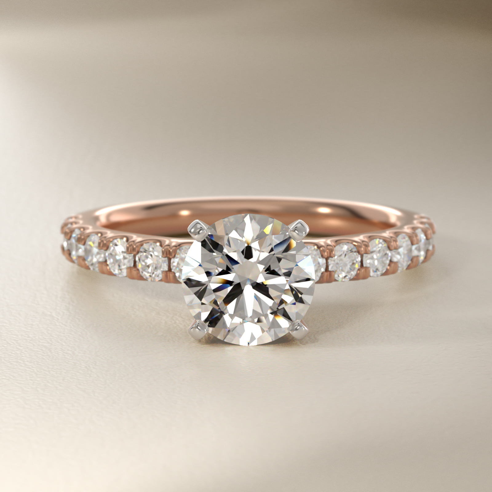 Scalloped Pavé Lab-Grown Diamond Engagement Ring in 14k Rose Gold (3/8 ct. tw.)