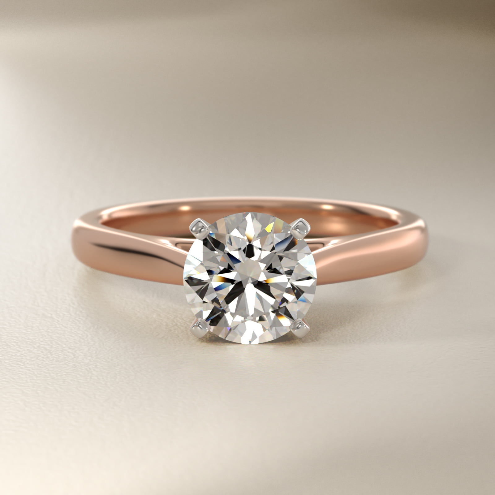 Tapered Cathedral Solitaire Engagement Ring in 14k Rose Gold