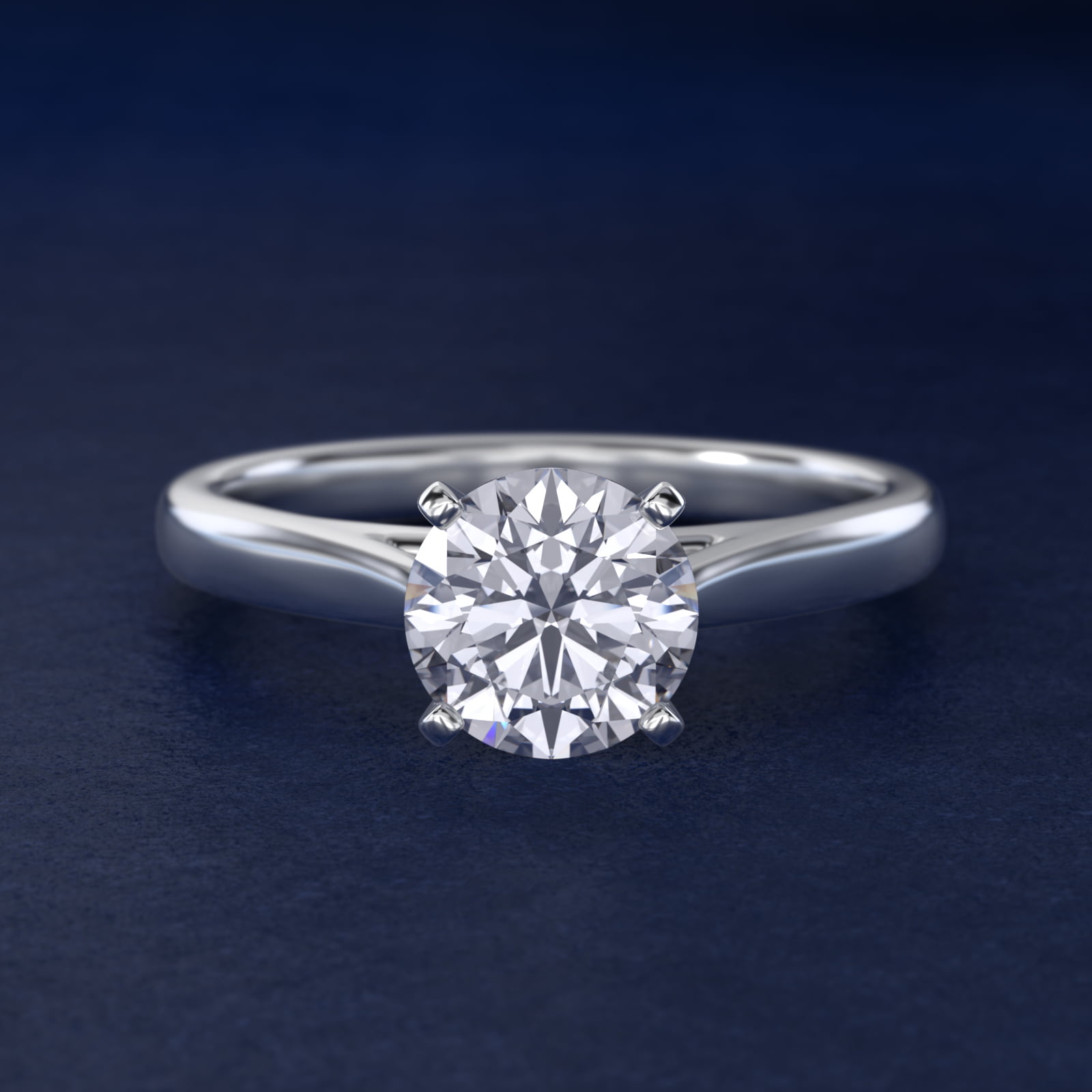 Tapered Cathedral Solitaire Engagement Ring in 14k White Gold