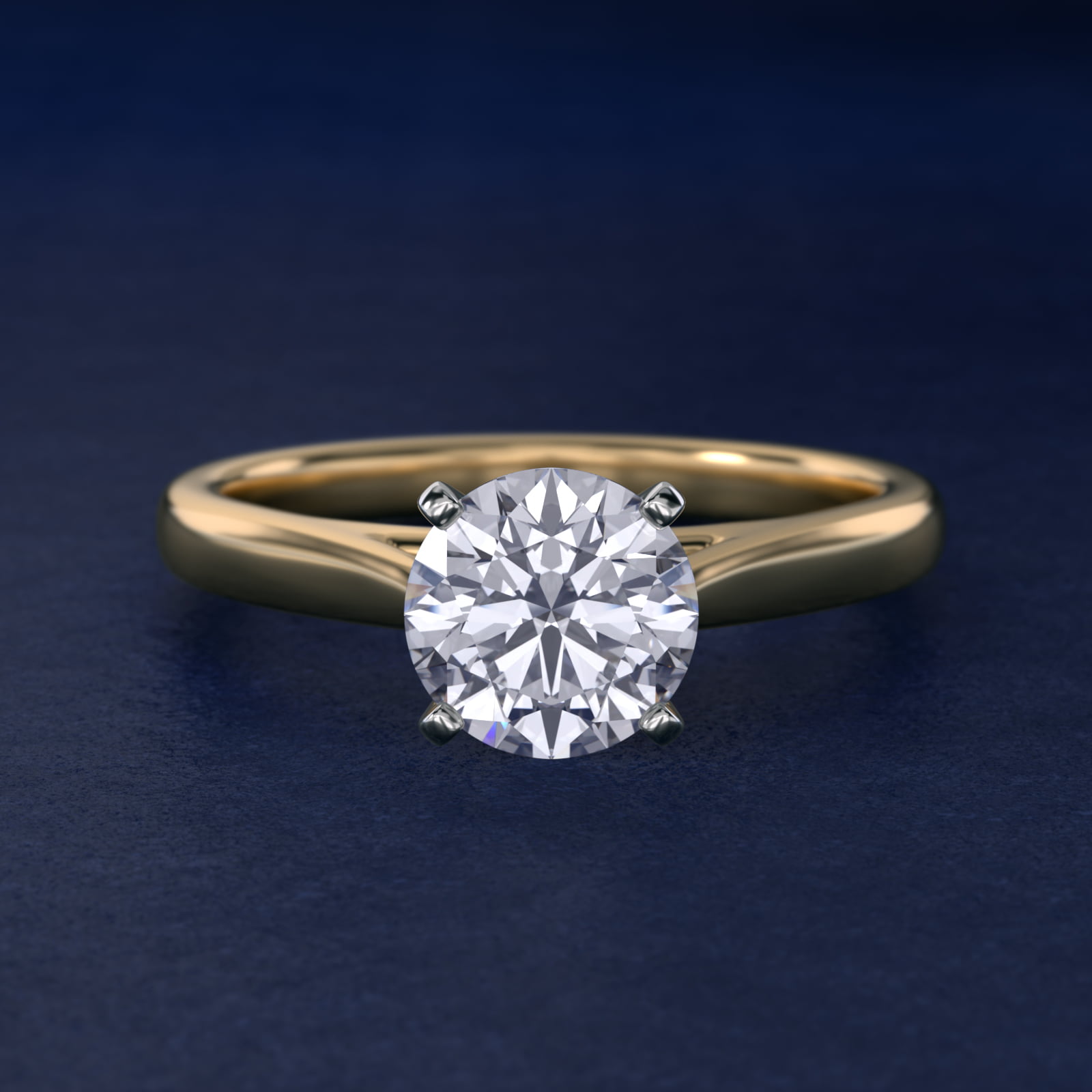 Tapered Cathedral Solitaire Engagement Ring in 18k Yellow Gold