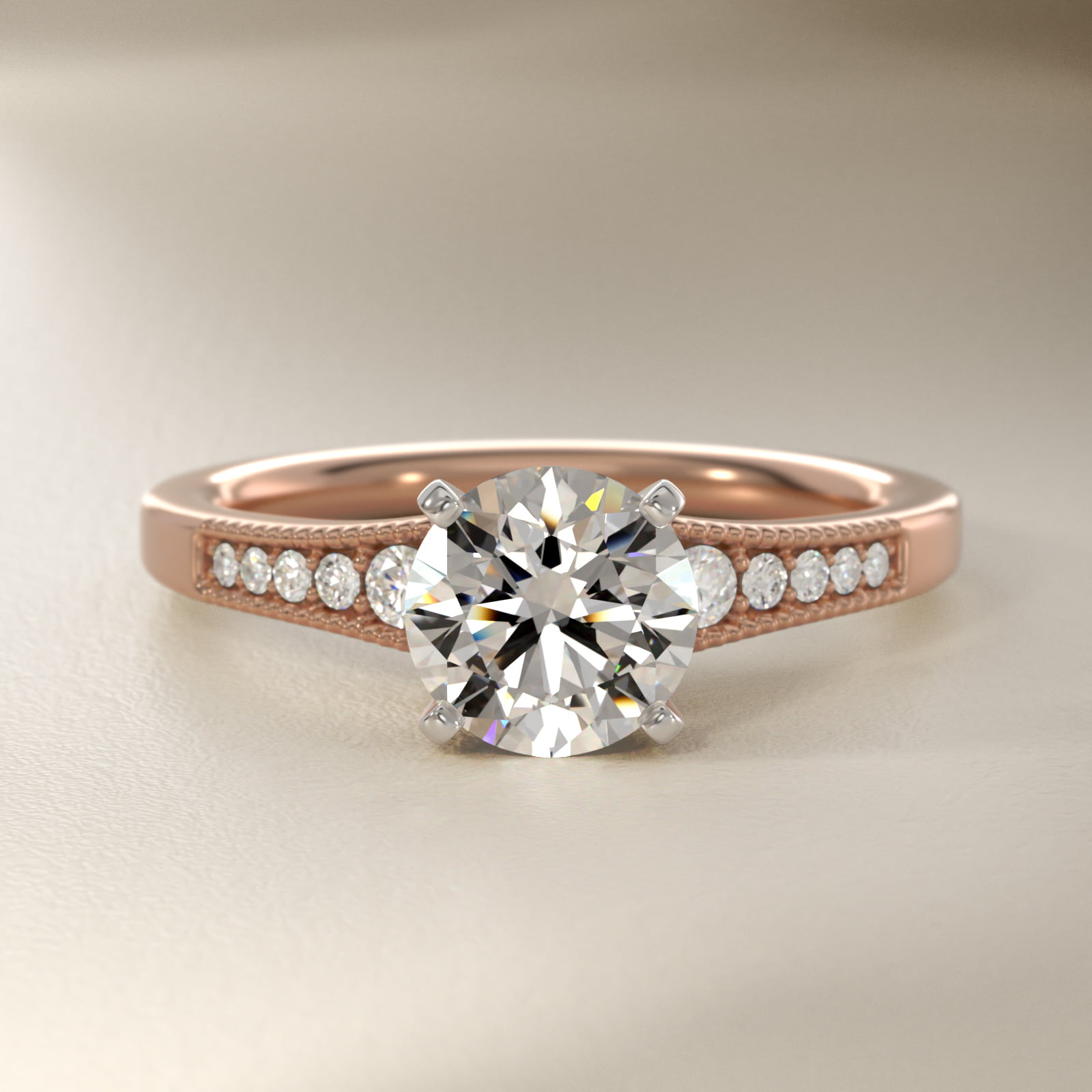 Graduated Milgrain Diamond Engagement Ring in 14k Rose Gold (1/10 ct. tw.)