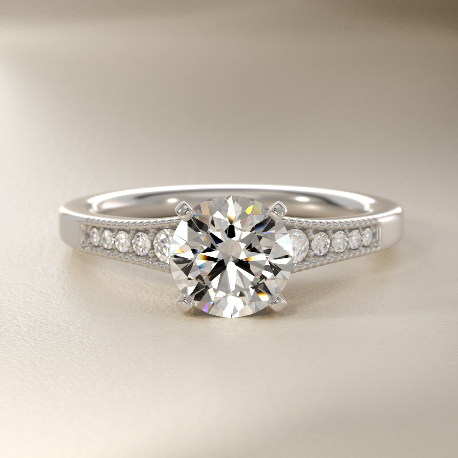 Graduated Milgrain Diamond Engagement Ring in 18k White Gold (1/10 ct. tw.)