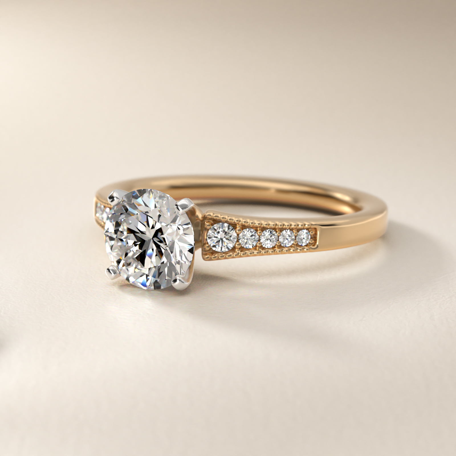 Graduated Milgrain Diamond Engagement Ring in 14k Yellow Gold (1/10 ct. tw.)