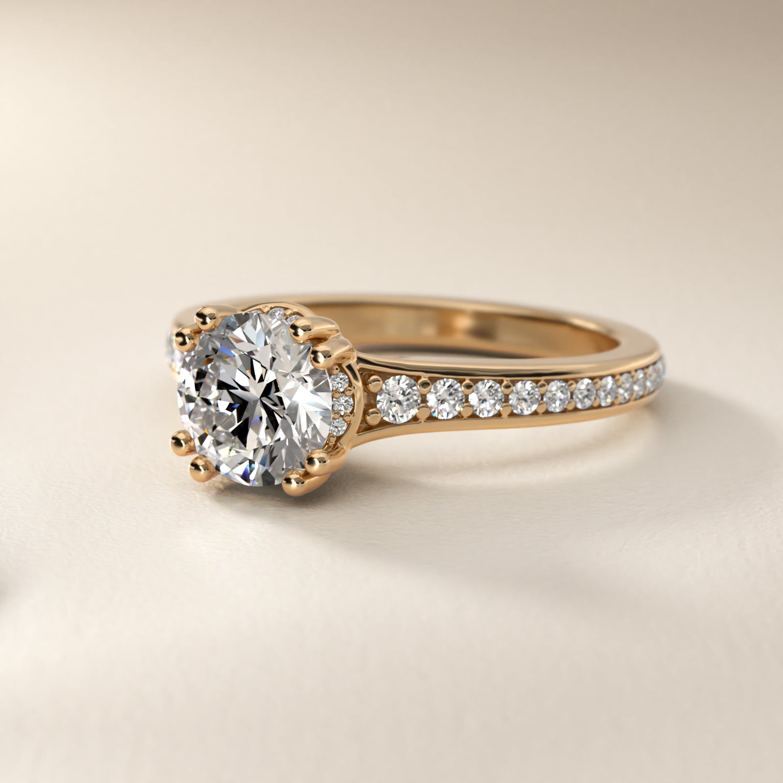 Graduated Double Prong Pavé Diamond Engagement Ring in 18k Yellow Gold (1/4 ct. tw.)