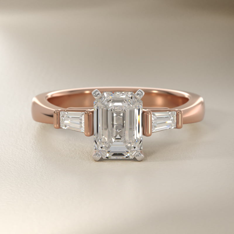 Tapered Baguette Lab-Grown Diamond Engagement Ring in 14k Rose Gold