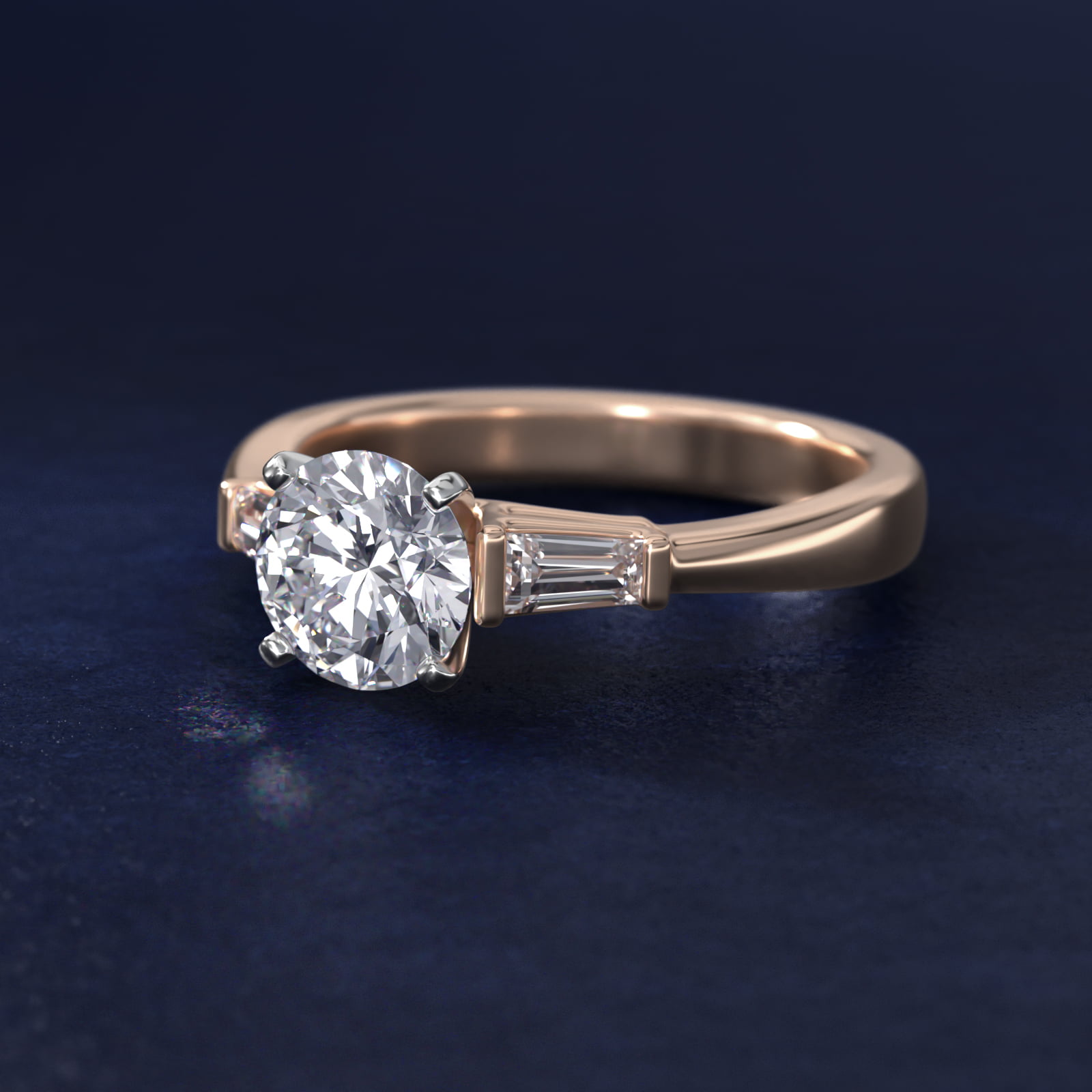 Tapered Baguette Diamond Engagement Ring in 14k Rose Gold