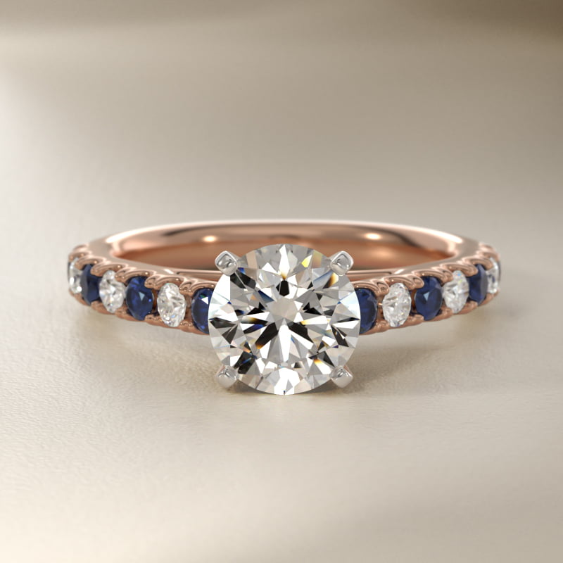 Riviera Pavé Sapphire and Diamond Engagement Ring in 14k Rose Gold
