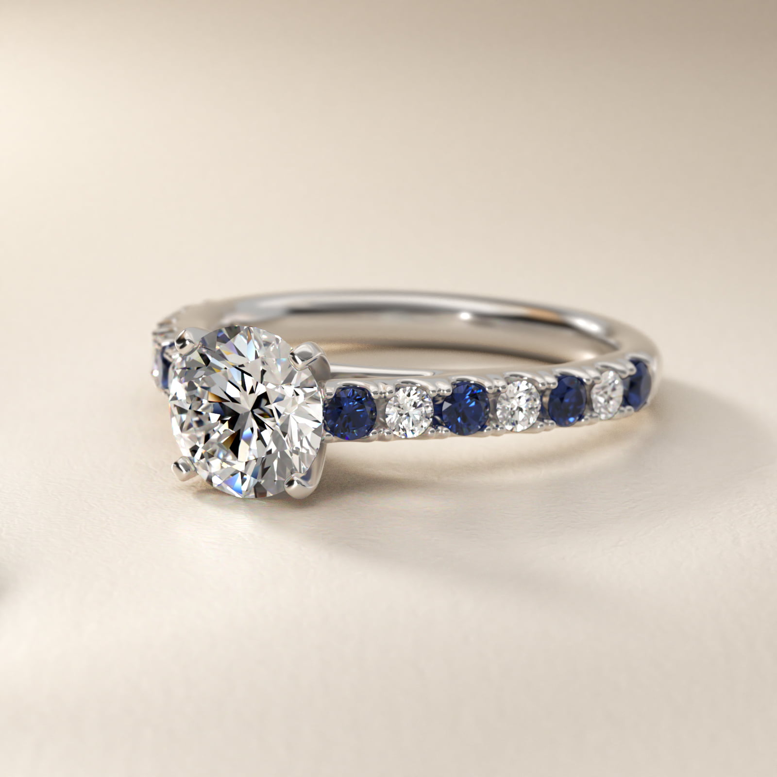 Riviera Pavé Sapphire and Diamond Engagement Ring in 14k White Gold
