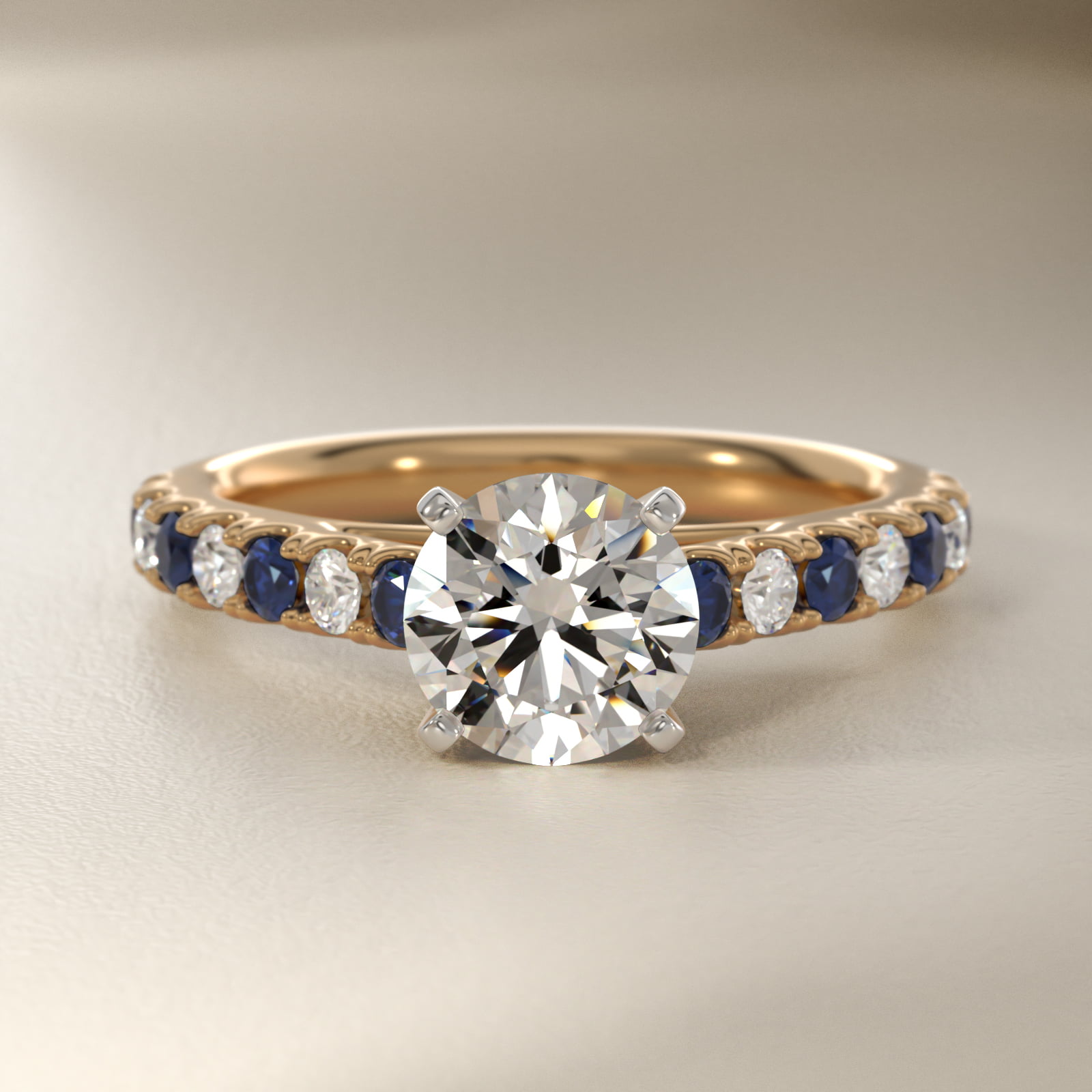 Riviera Pavé Sapphire and Diamond Engagement Ring in 14K Yellow Gold