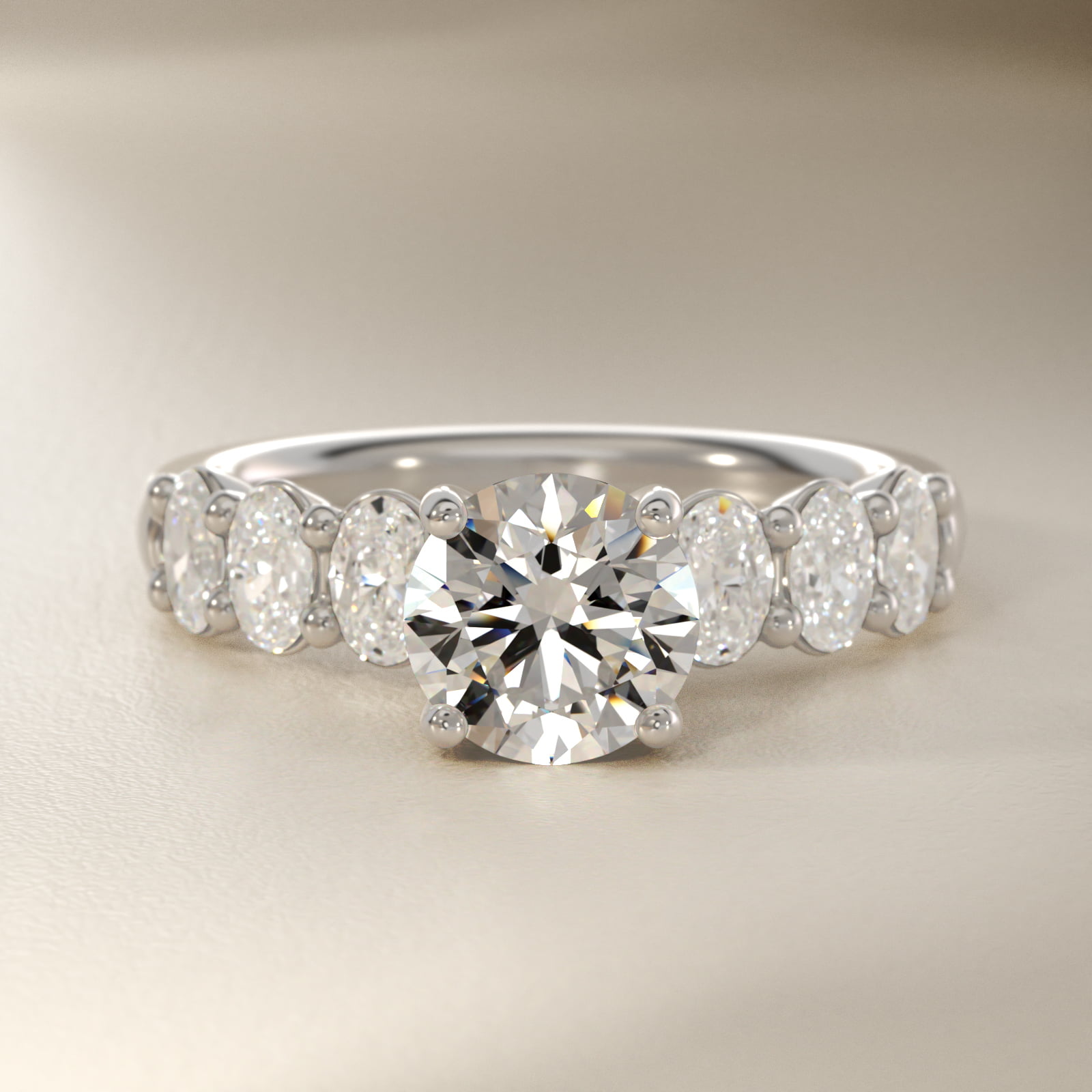 Seven Stone Oval Diamond Engagement Ring in 14k White Gold (1 ct.tw.)