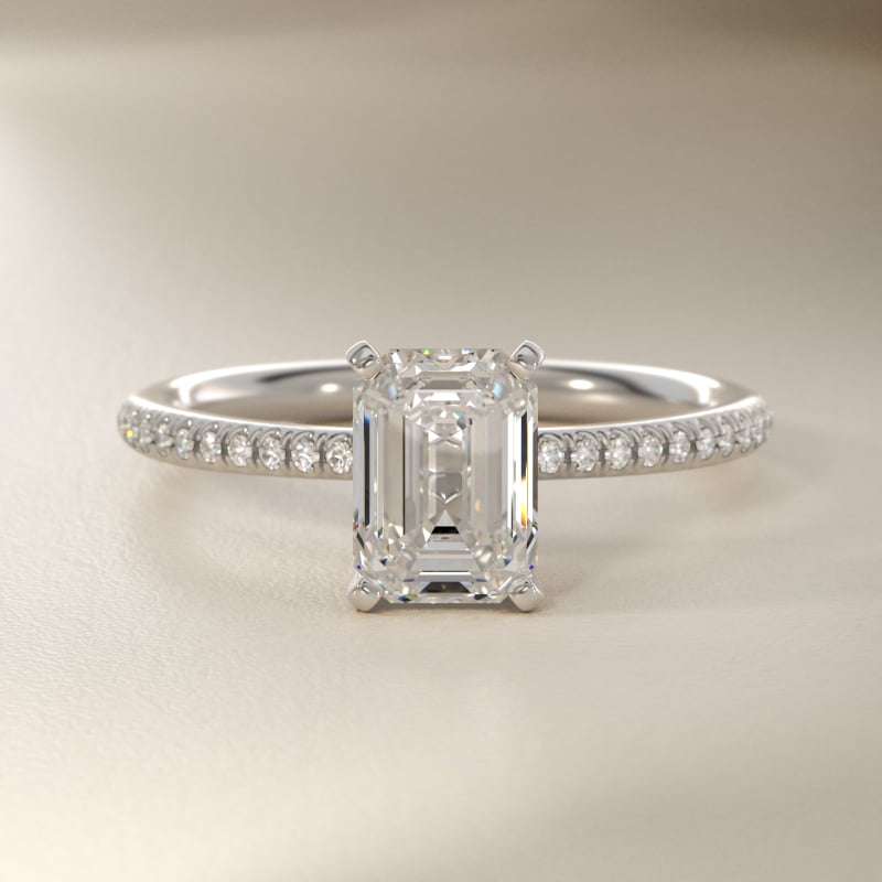 Petite Micropavé Lab-Grown Diamond Engagement Ring in 14k White Gold (1/10 ct. tw.)
