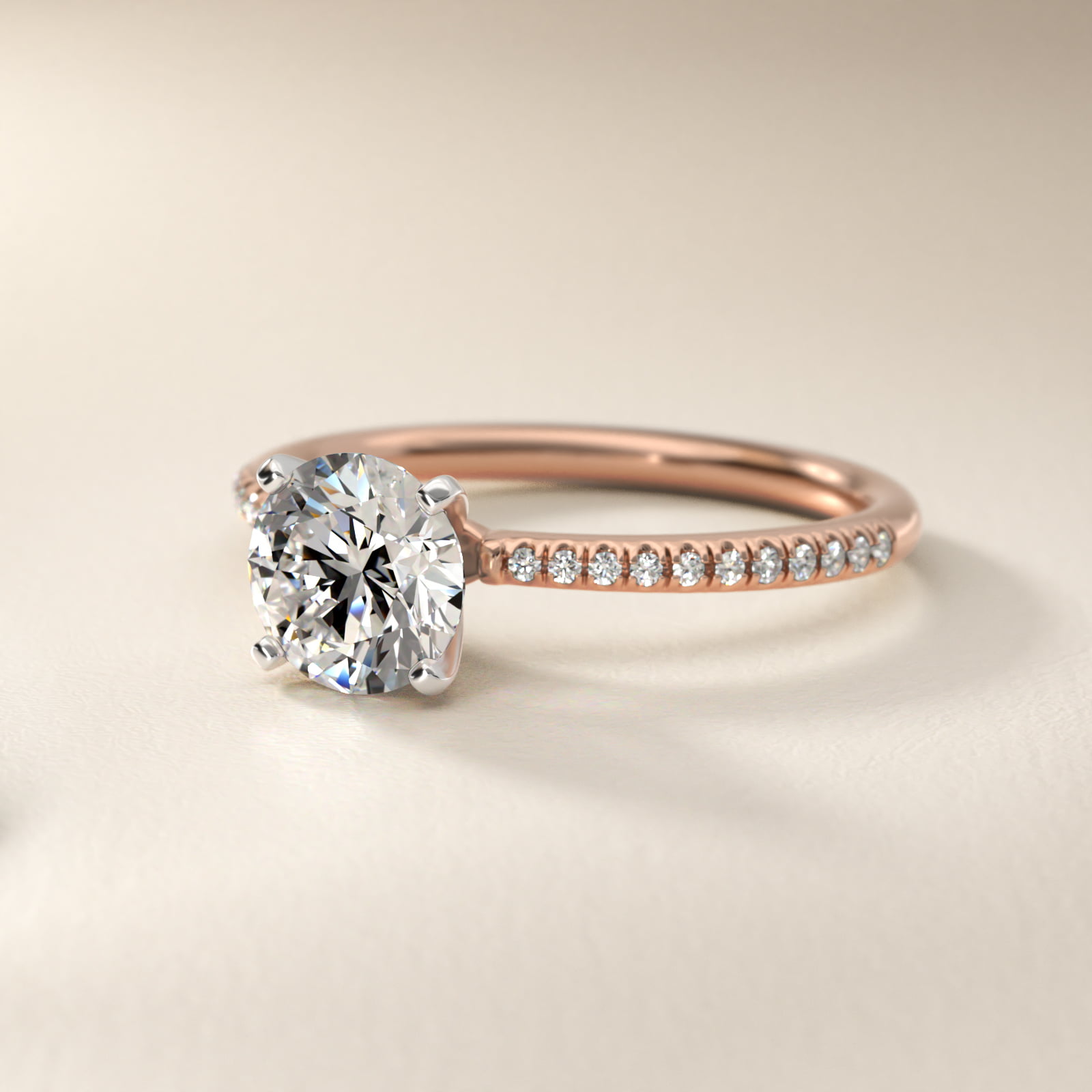 Petite Micropavé Lab-Grown Diamond Engagement Ring in 14k Rose Gold (1/10 ct. tw.)