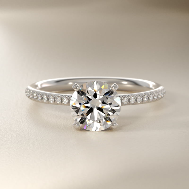 Petite Micropavé Lab-Grown Diamond Engagement Ring in 14k White Gold (1/10 ct. tw.)