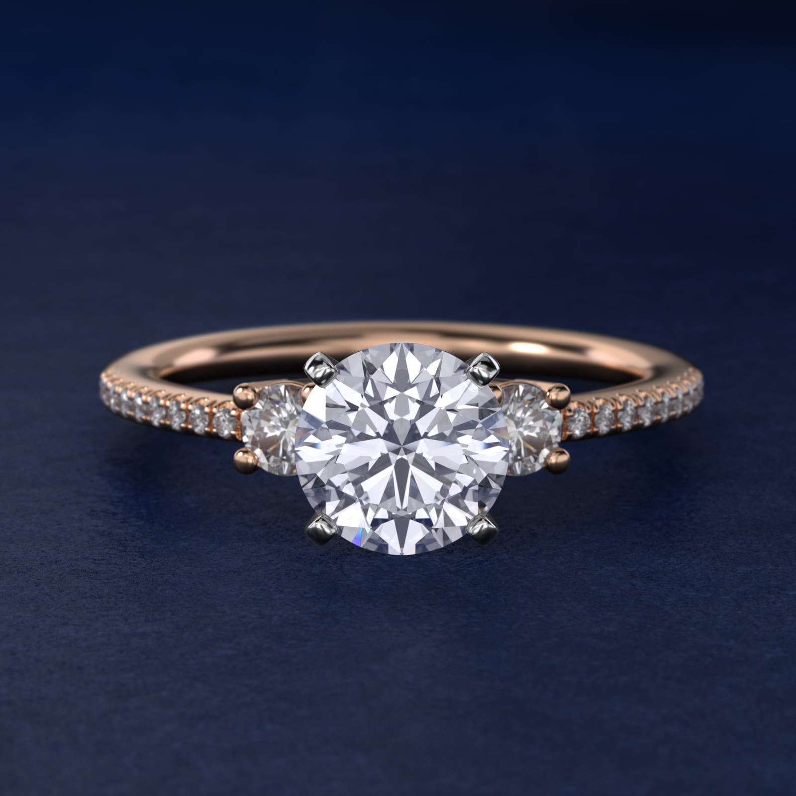 Petite Micropavé Trio Diamond Engagement Ring in 14k Rose Gold (1/5 ct. tw.)