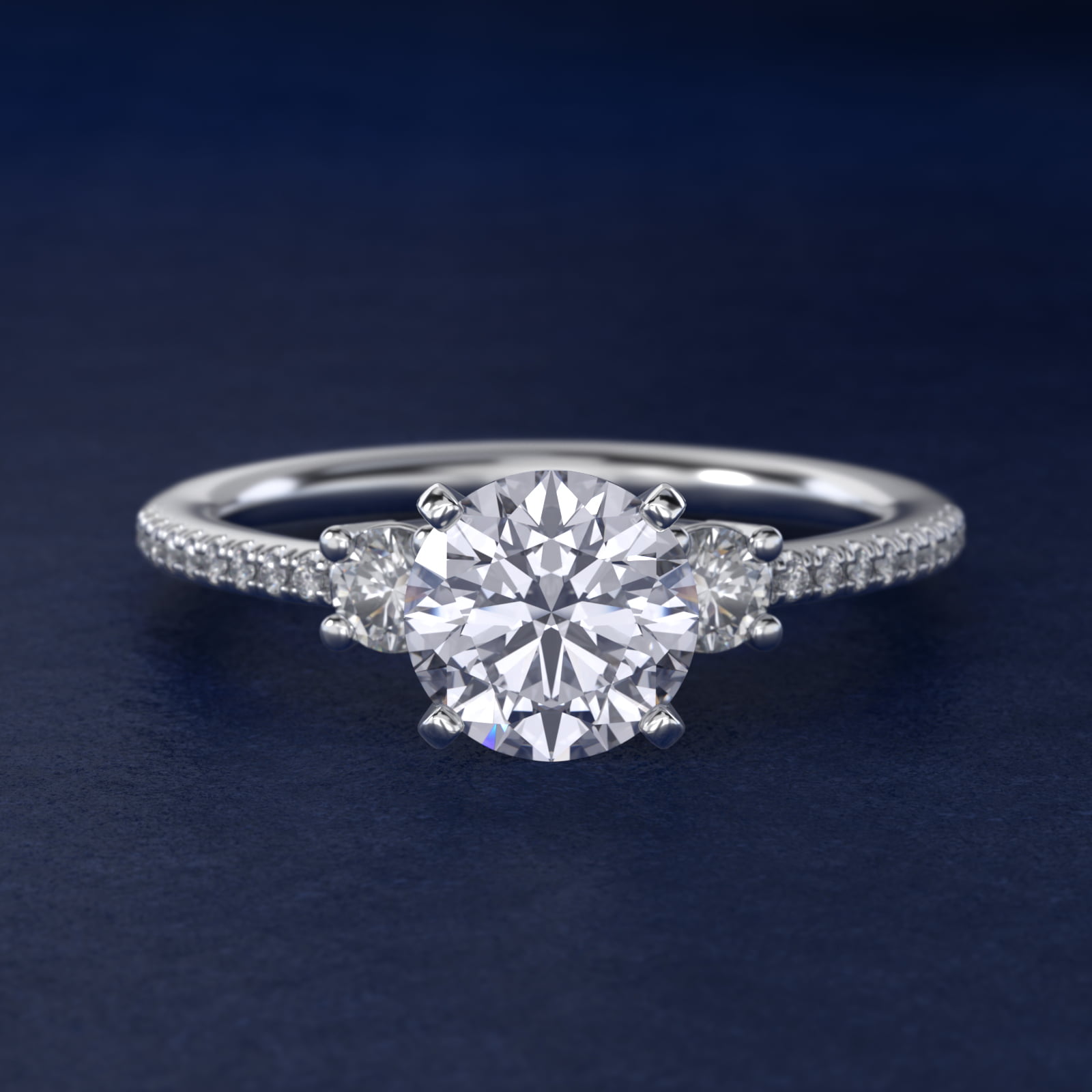 Petite Micropavé Trio Diamond Engagement Ring in Platinum (1/5 ct. tw.)