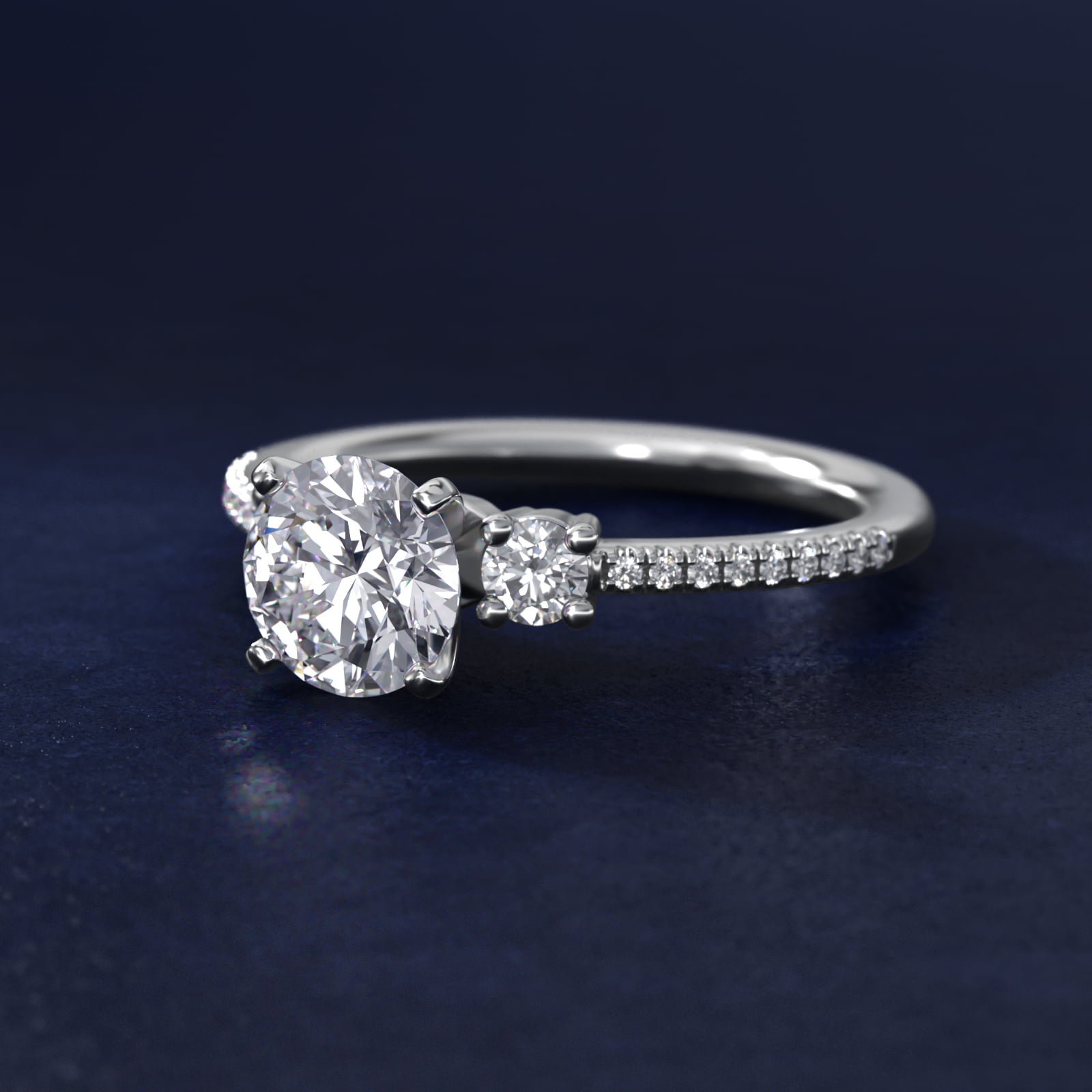 Petite Micropavé Trio Diamond Engagement Ring in 14k White Gold (1/5 ct. tw.)