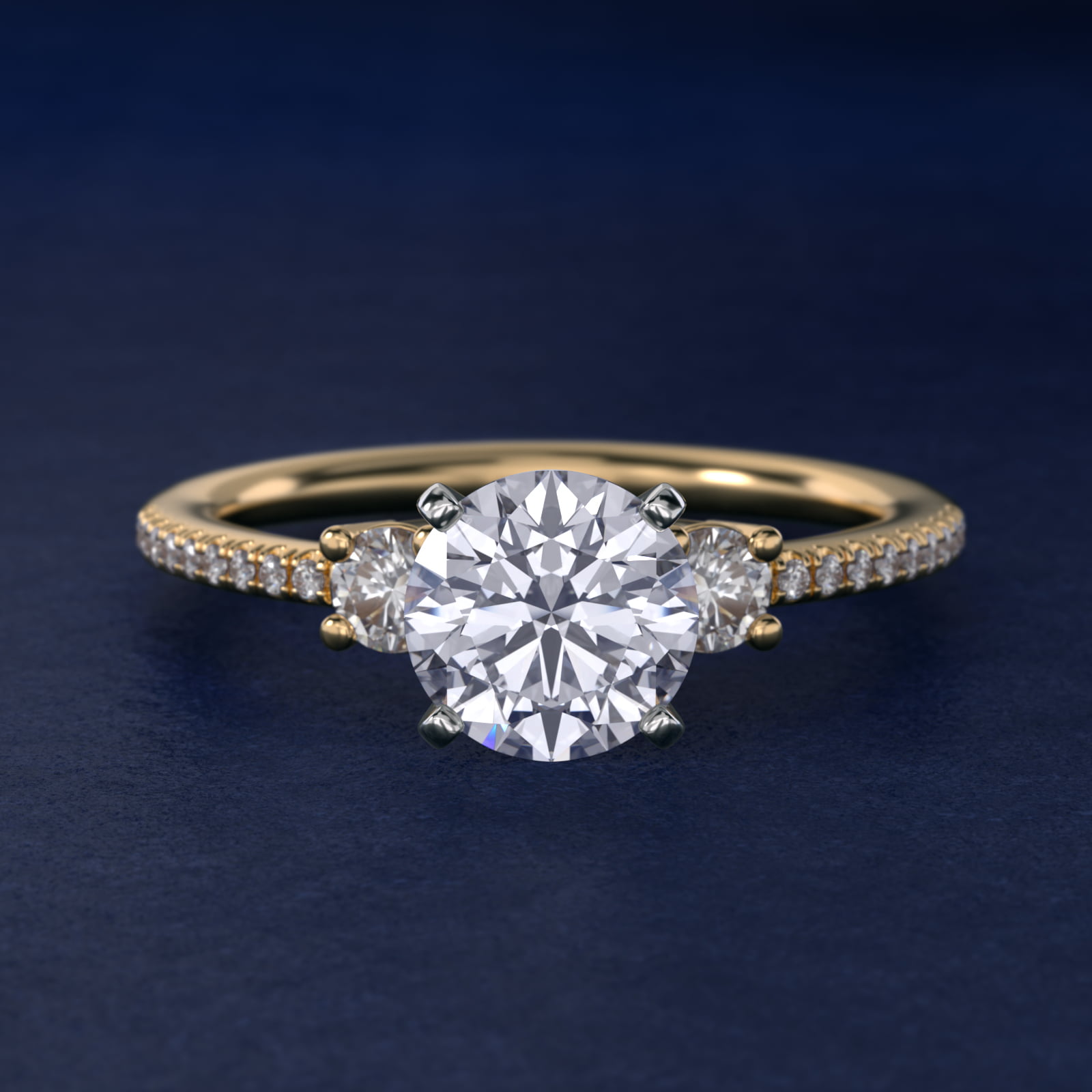 Petite Micropavé Trio Diamond Engagement Ring in 18k Yellow Gold (1/5 ct. tw.)