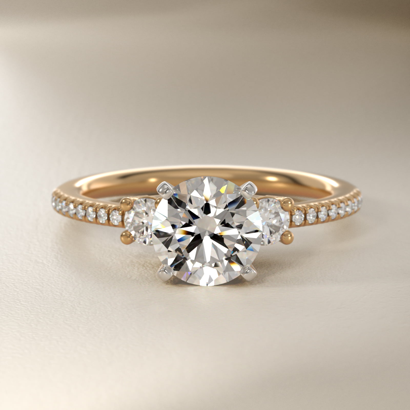 Petite Micropavé Trio Diamond Engagement Ring in 14K Yellow Gold (1/5 ct. tw.)