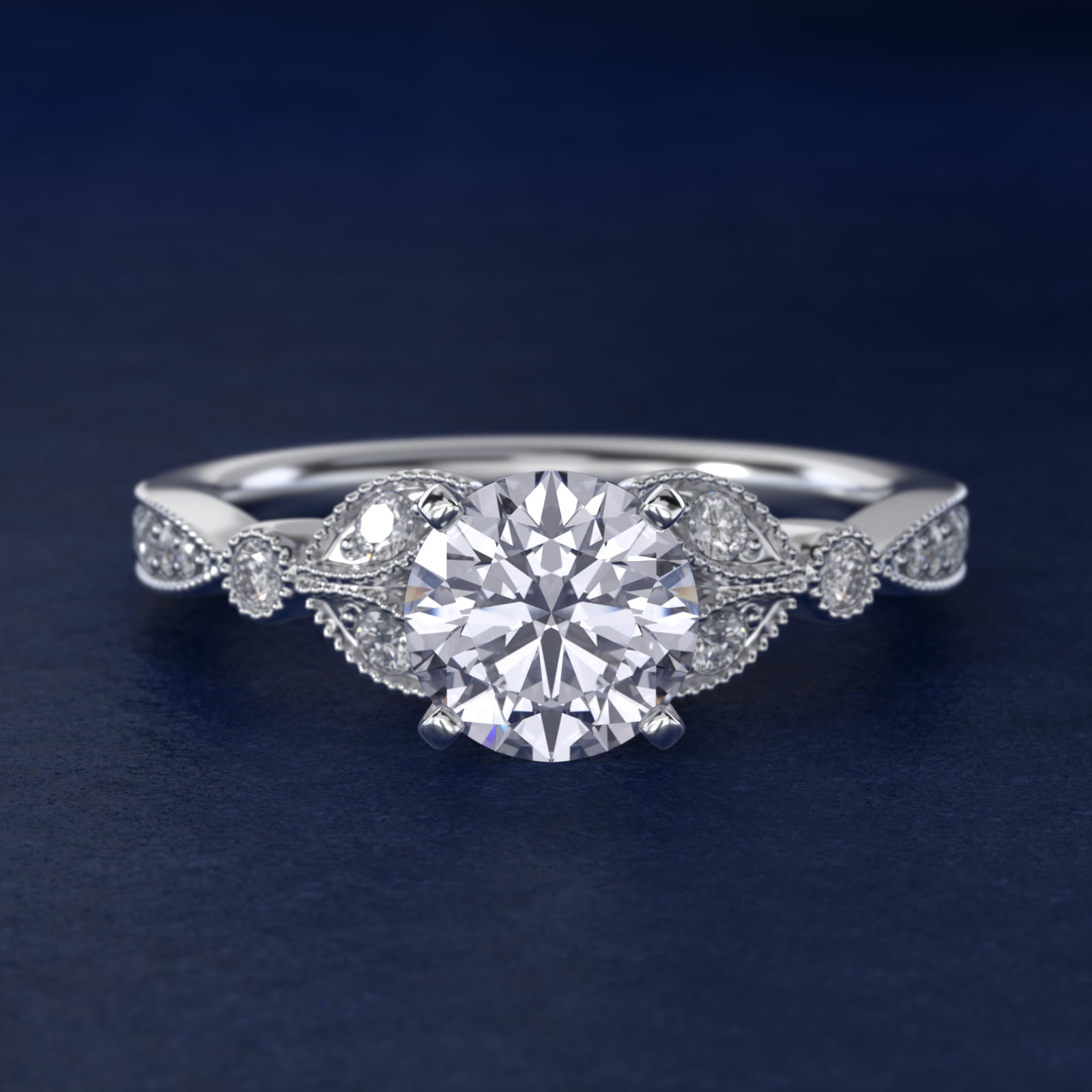 Petite Vintage Pavé Leaf Diamond Engagement Ring in Platinum (1/5 ct. tw.)