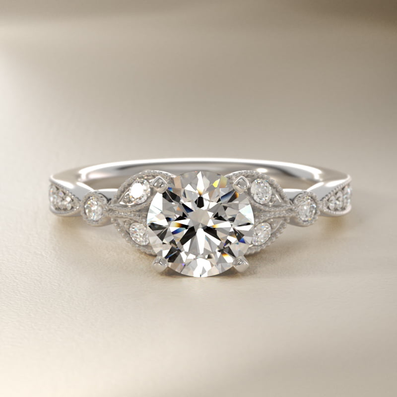 Petite Vintage Pavé Leaf Diamond Engagement Ring in Platinum (1/5 ct. tw.)