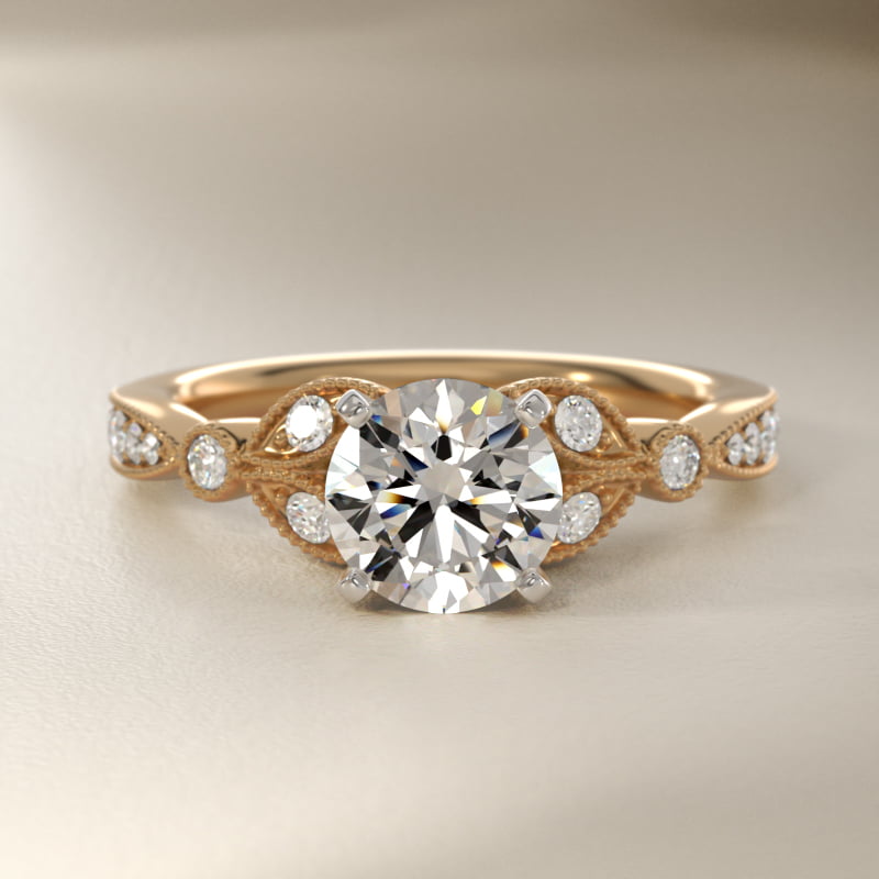 Petite Vintage Pavé Leaf Diamond Engagement Ring in 14K Yellow Gold (1/5 ct. tw.)
