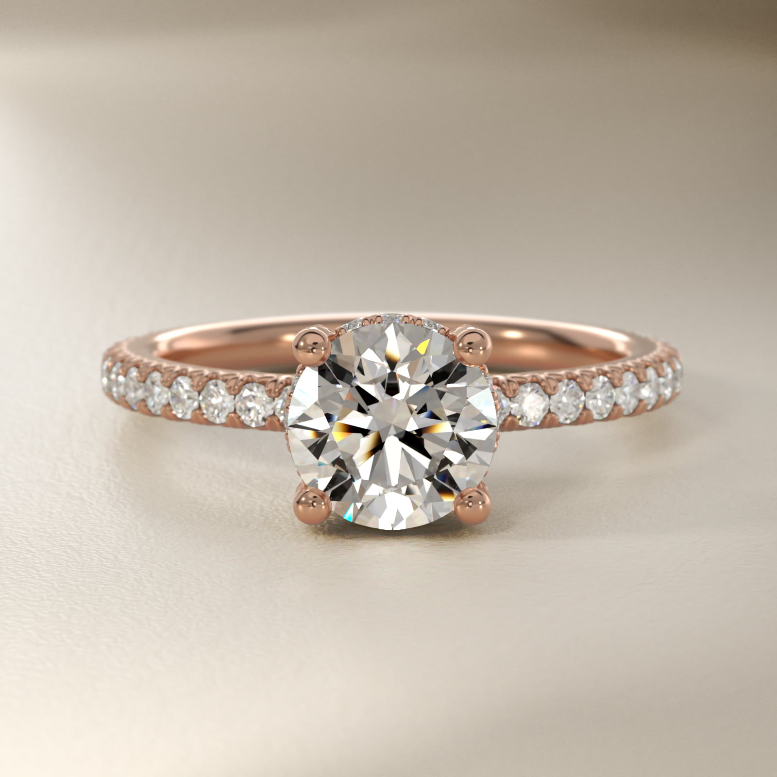 Blue Nile Studio Petite French Pavé Crown Diamond Engagement Ring in 18k Rose Gold (1/3 ct. tw.)