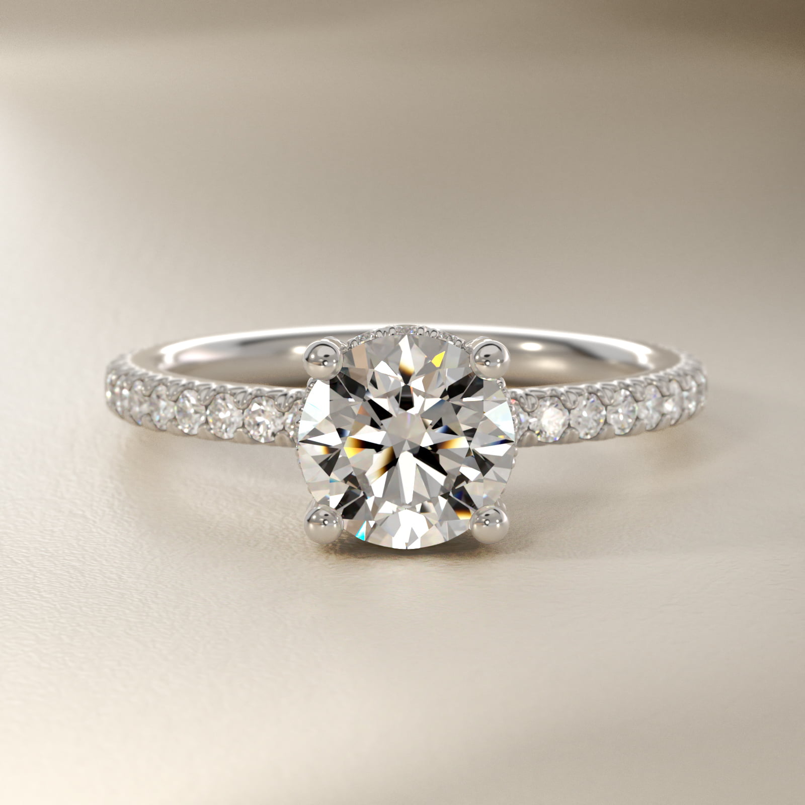 Blue Nile Studio Petite French Pavé Crown Diamond Engagement Ring in 18K White Gold (1/3 ct. tw.)