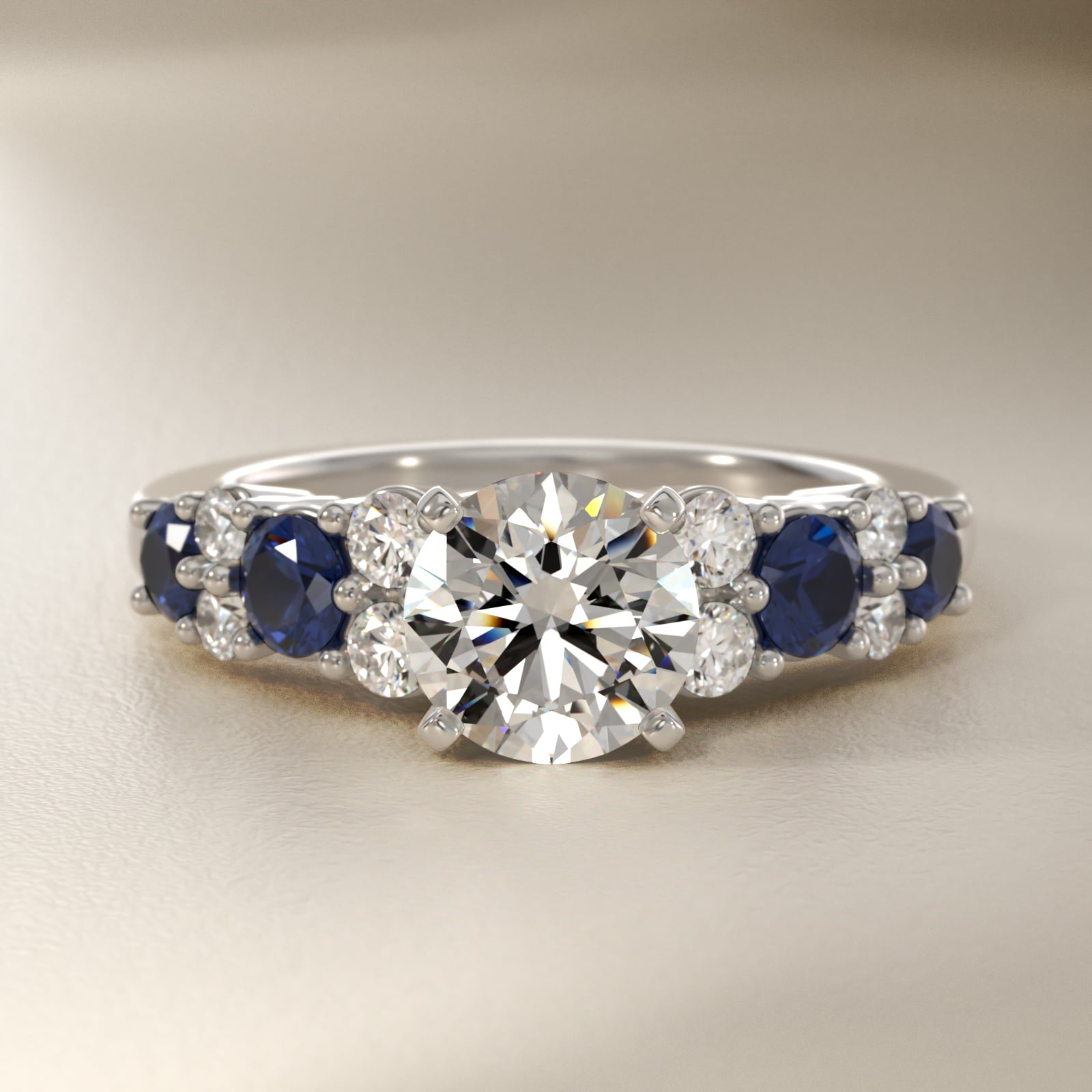 Garland Sapphire and Diamond Engagement Ring in 18k White Gold
