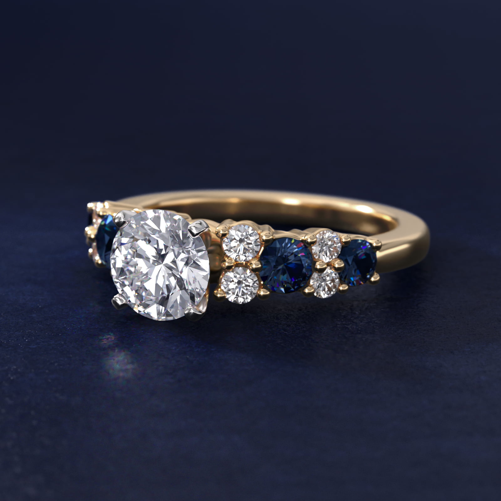 Garland Sapphire and Diamond Engagement Ring in 18k Yellow Gold