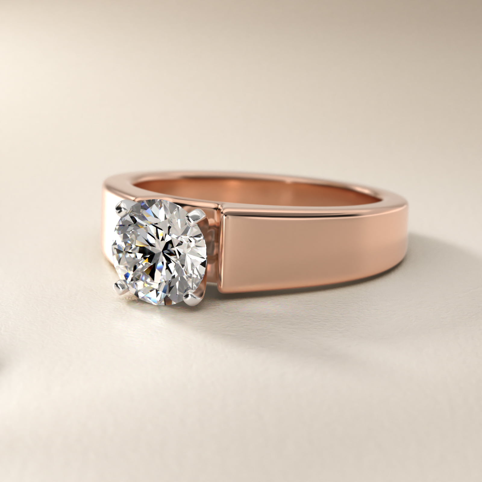 Wide Band Solitaire Engagement Ring in 14k Rose Gold (5mm)